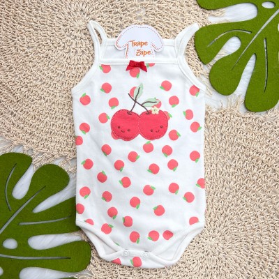 Kit 3 Peças - Bodys Regata Sorrisos e Muito Sol - Off White e Cereja